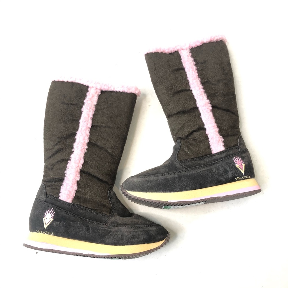 Volatile Girls Brown Boot With Pink Fur Lined